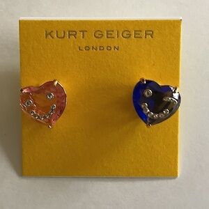Kurt Geiger London Happy Heart Stud Earrings In Blue & Pink New
